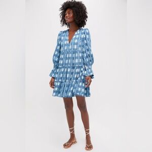 Pomander Place Blue Ikat Kenzo Dress Tuckernuck Checkered Above Knee Size S NWT